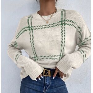 Rouge! Cream and Green Plaid Sweater